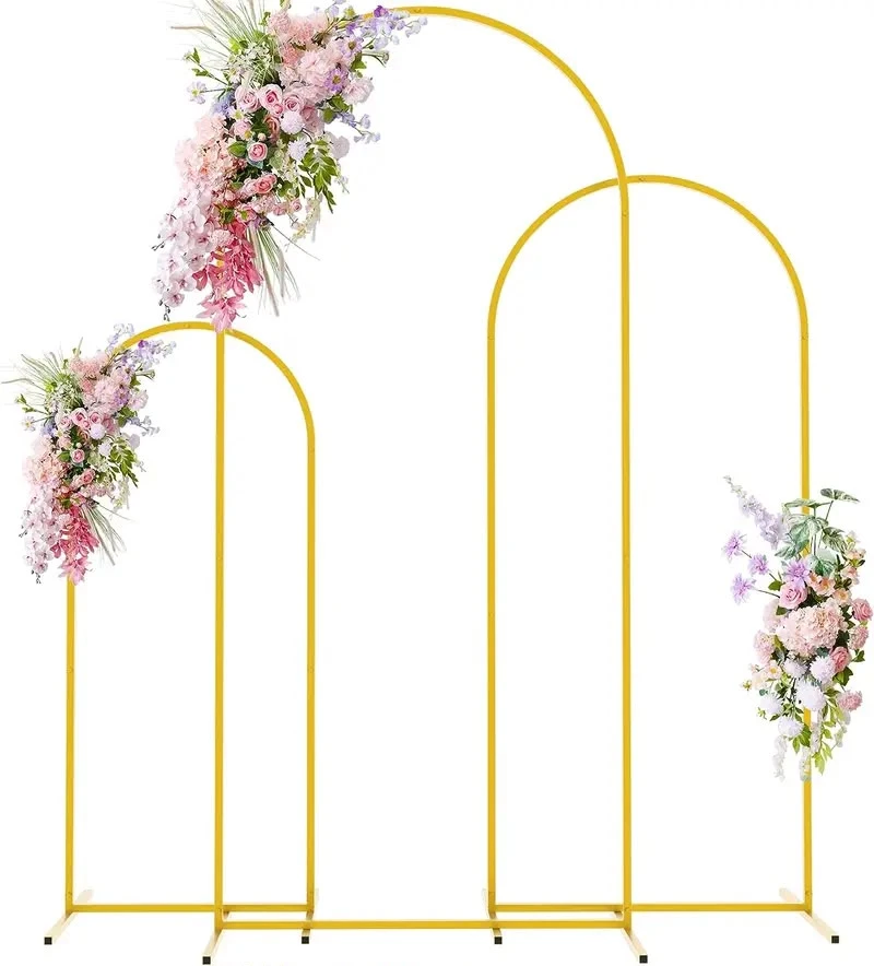 Gold arch backdrop with illustrative floral styling